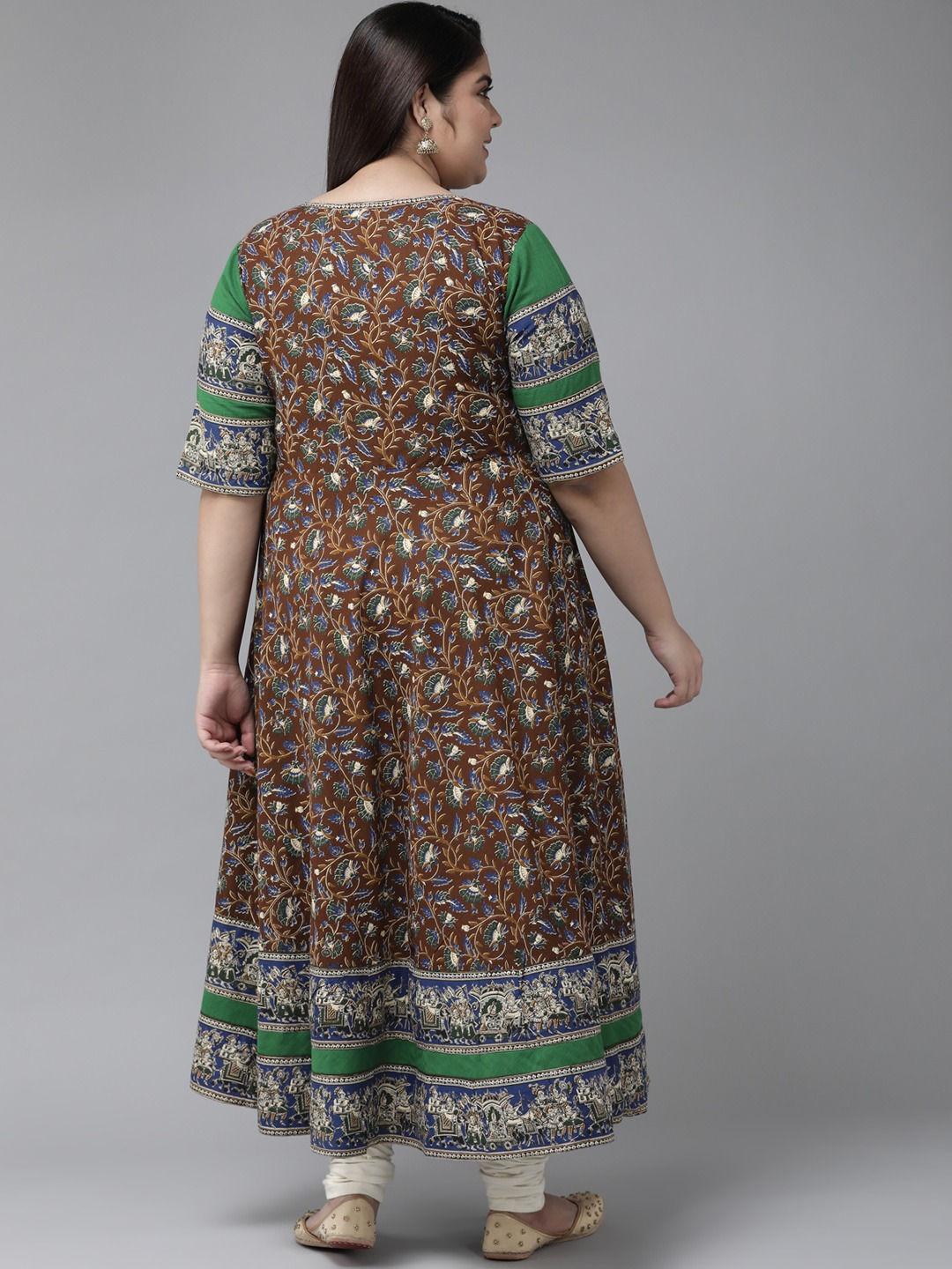 women cotton floral printed anarkali kurta black