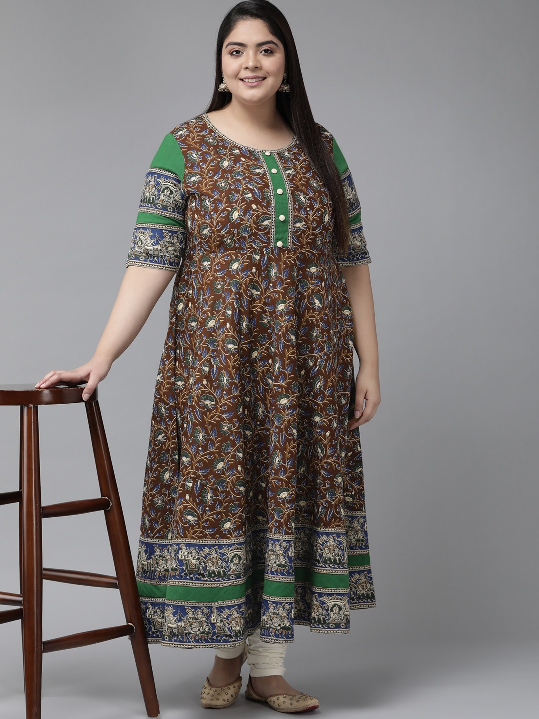 women cotton floral printed anarkali kurta black