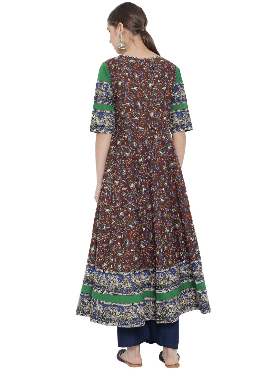 women cotton floral printed anarkali kurta black