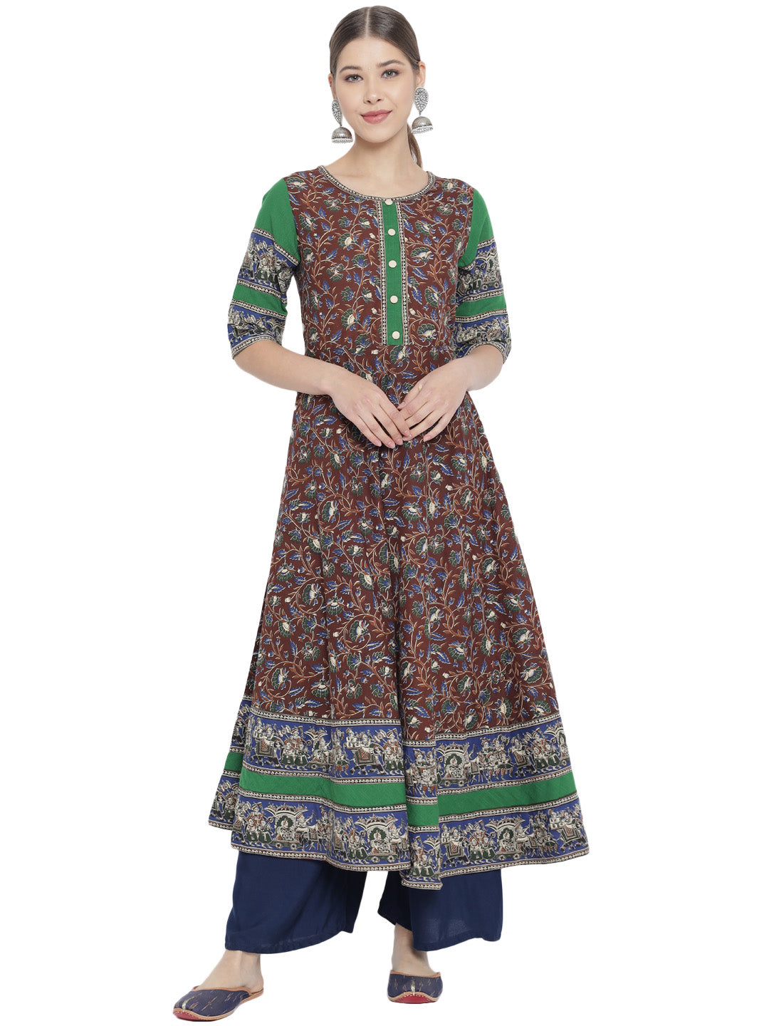 women cotton floral printed anarkali kurta black