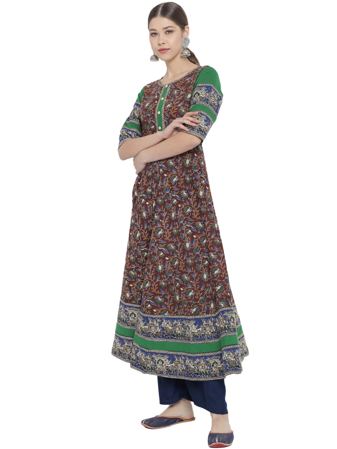 women cotton floral printed anarkali kurta black