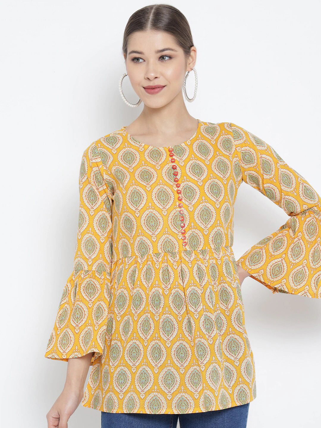 YASH GALLERY Women's Cotton Geometrical Printed Regular Kurti