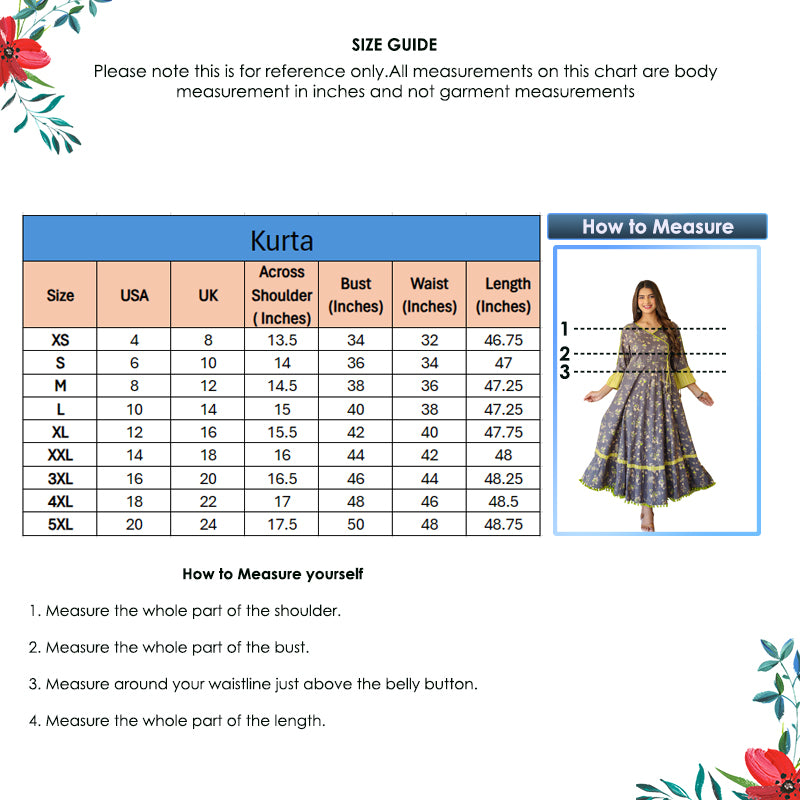 Yash Gallery Women's Floral Printed Anarkali Kurti (Grey)