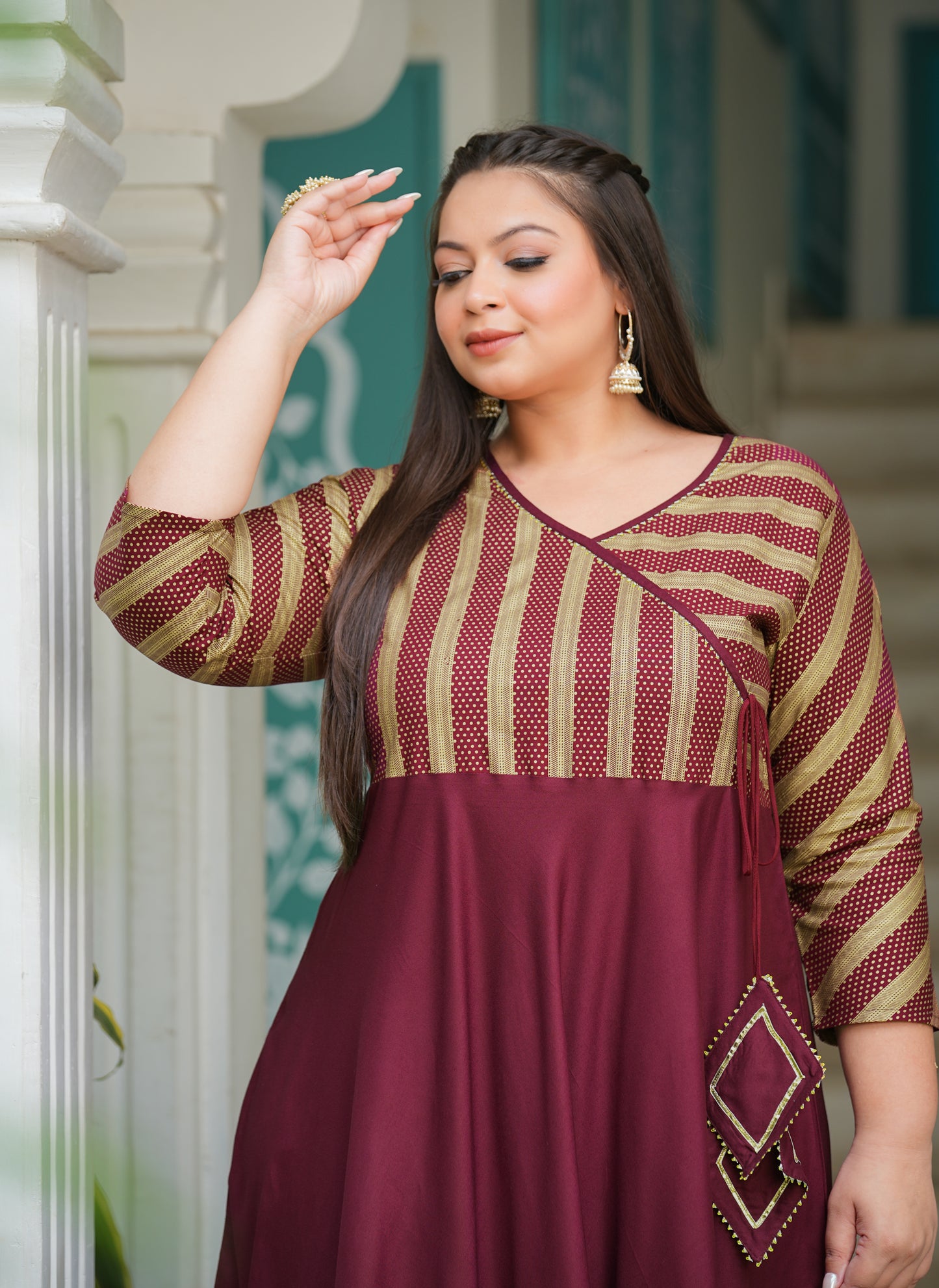 YASH GALLERY Women's Rayon Stripe Printed Anarkali Kurti