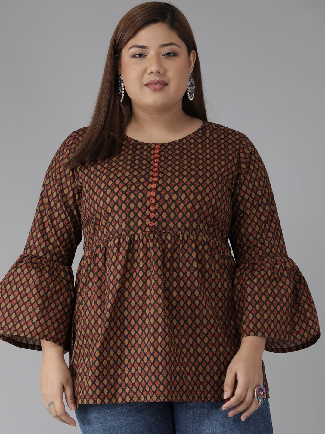 YASH GALLERY Women's Cotton Geometrical Printed Regular Kurti