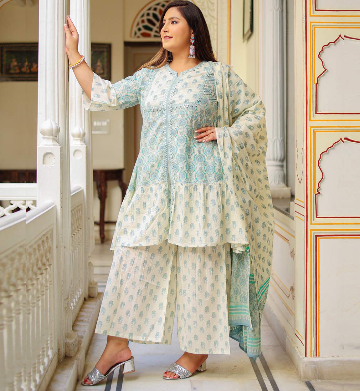 YASH GALLERY Women's Floral Printed Kurta with Sharara and Dupatta