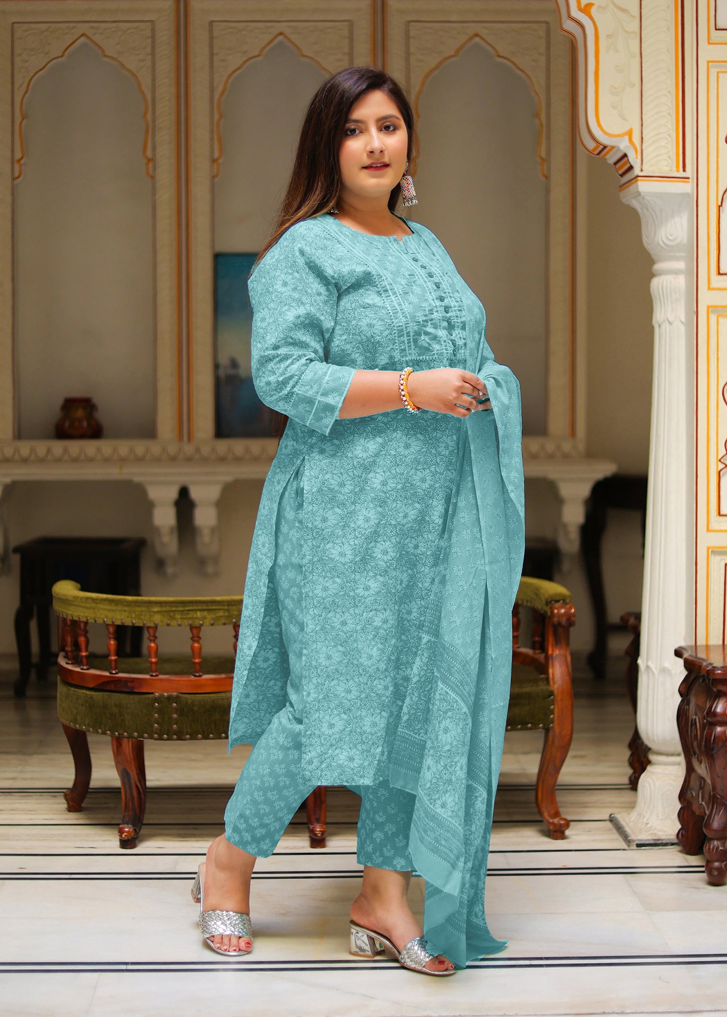 Yash Gallery Women's Floral Printed Kurta with Pant and Dupatta