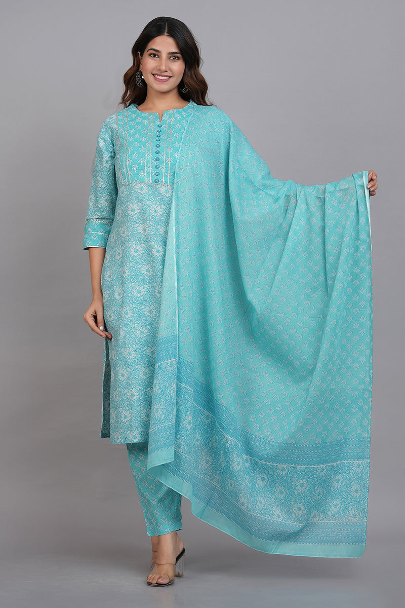 Yash Gallery Women's Floral Printed Kurta with Pant and Dupatta