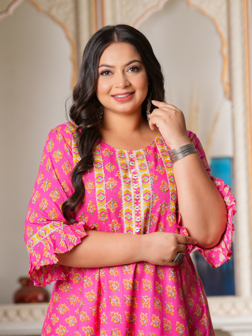 yash gallery womens floral printed anarkali kurti pink