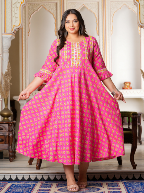 yash gallery womens floral printed anarkali kurti pink