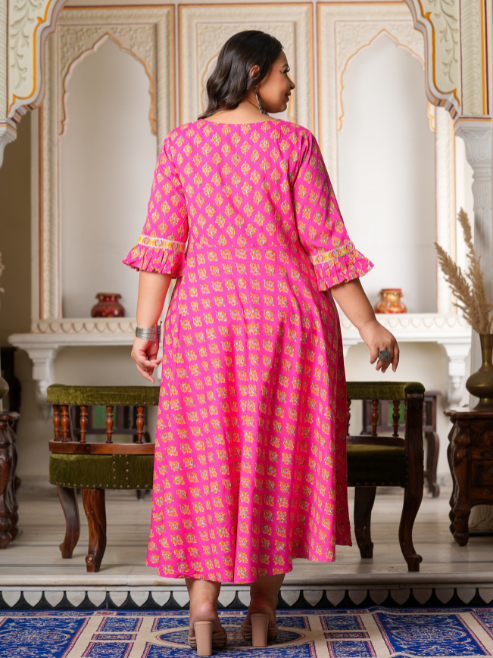 yash gallery womens floral printed anarkali kurti pink