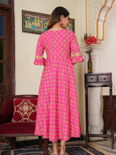 yash gallery womens floral printed anarkali kurti pink