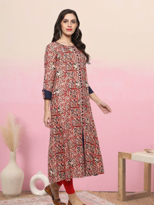 Festive & Party Floral Print Kurti (red)