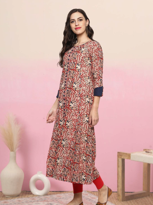 Festive & Party Floral Print Kurti (red)