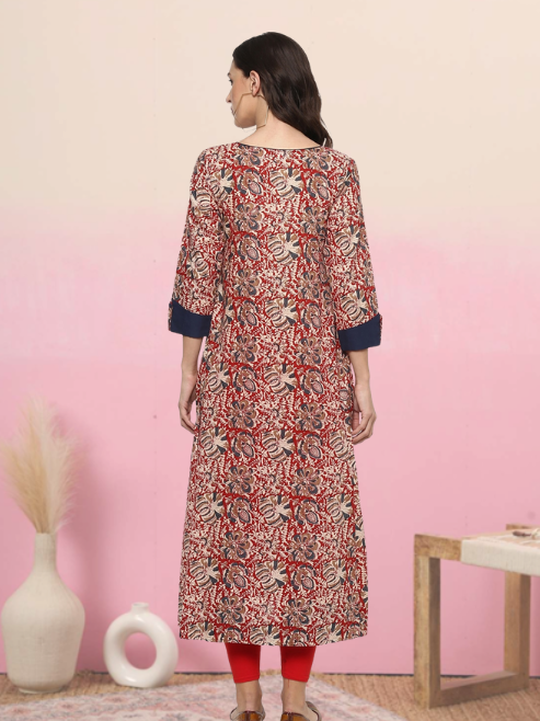 Festive & Party Floral Print Kurti (red)