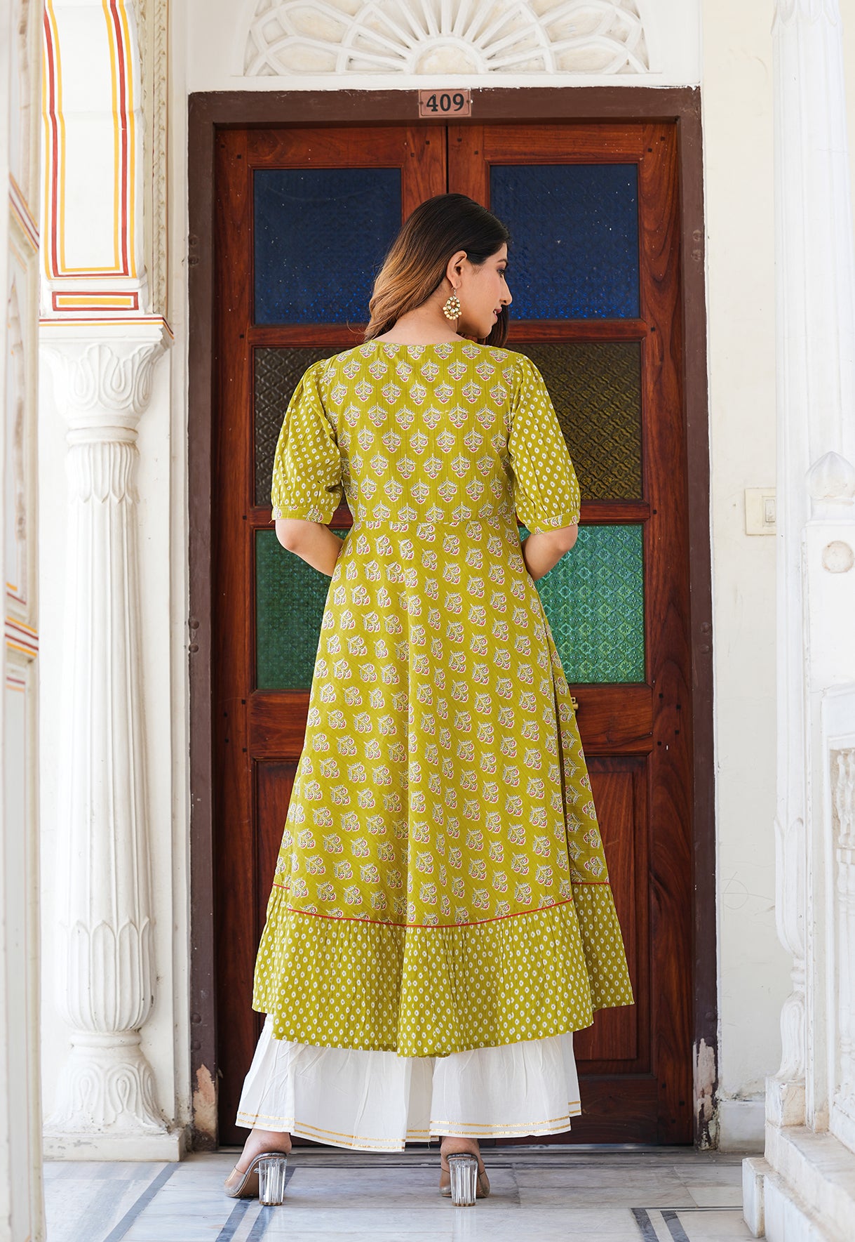 yash gallery womens mustard floral printed anarkali kurti mustard