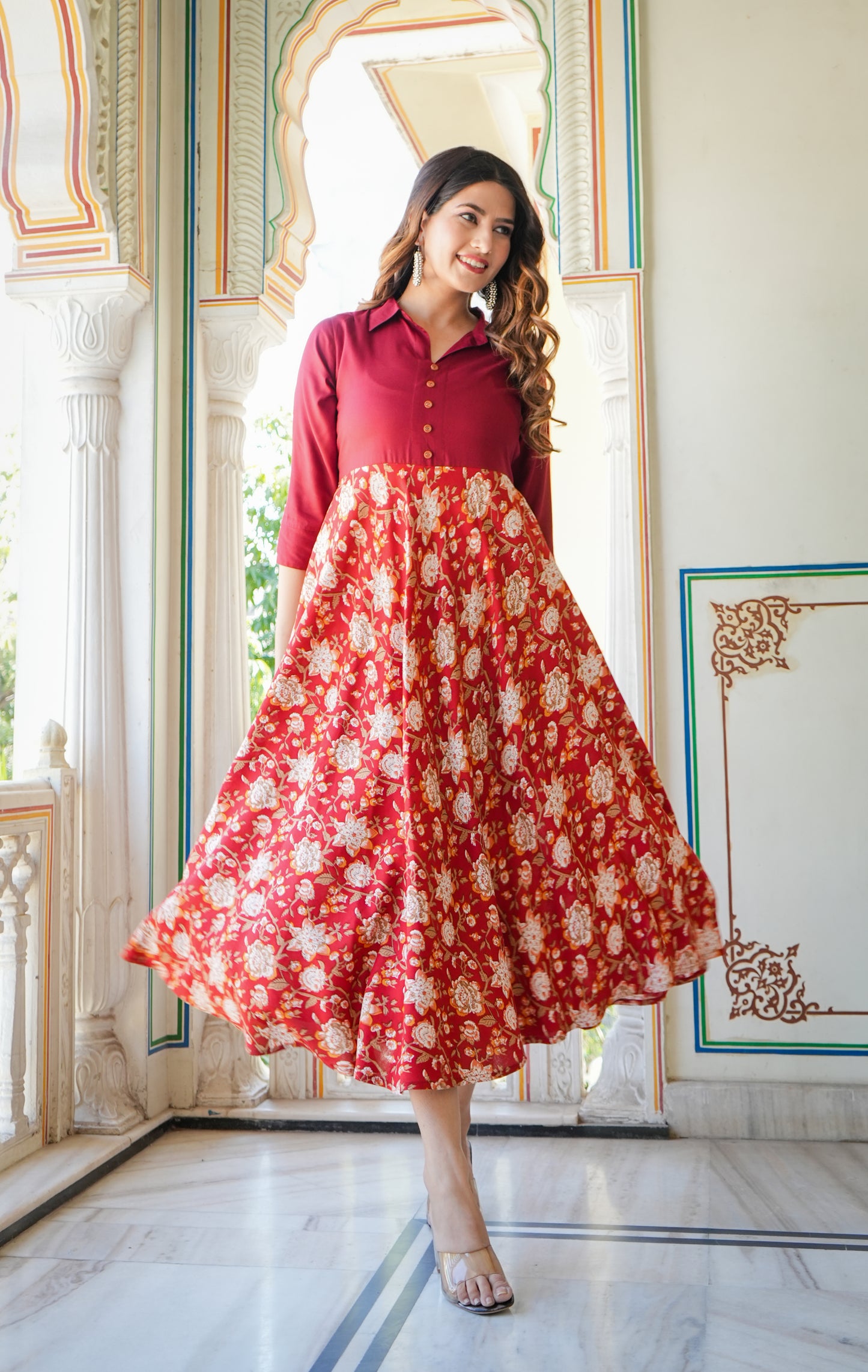 YASH GALLERY Women's Floral Printed Anarkali Dress