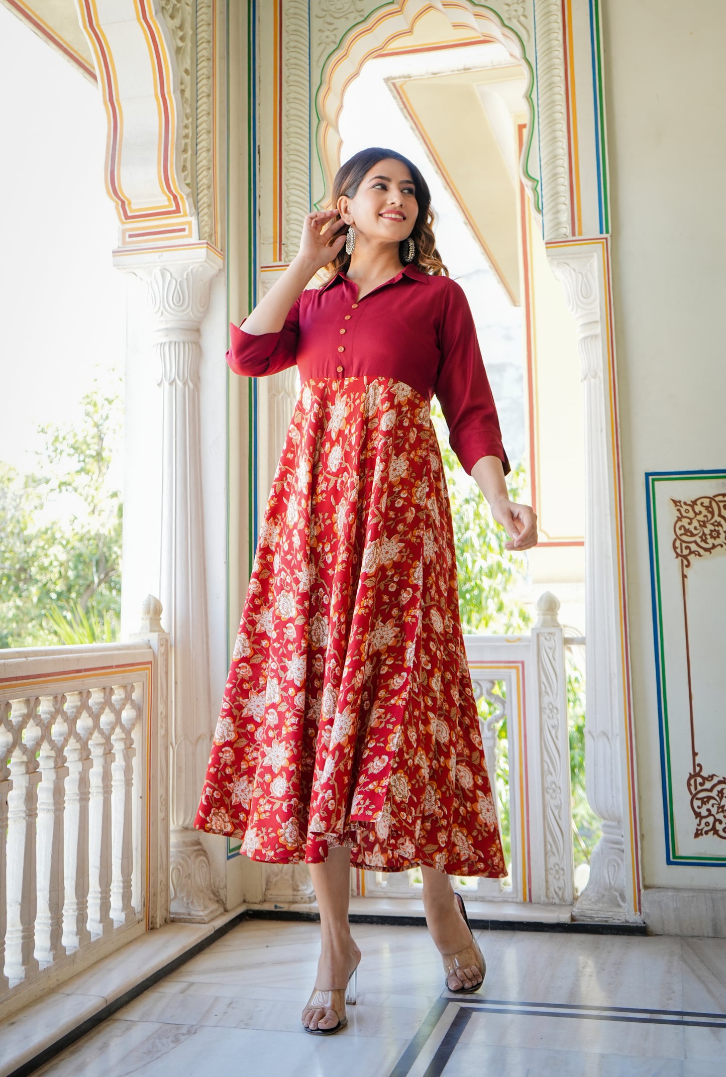YASH GALLERY Women's Floral Printed Anarkali Dress