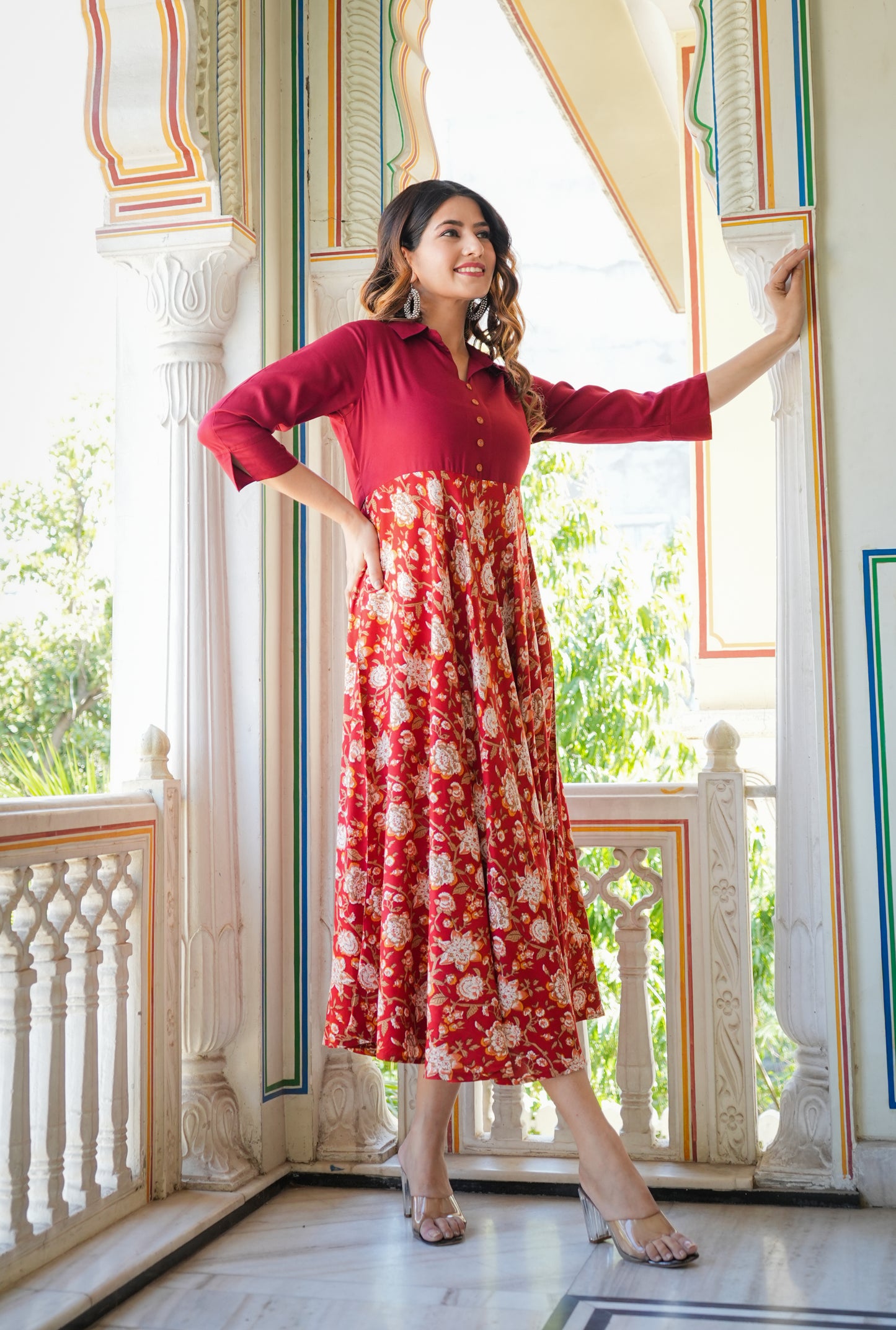 YASH GALLERY Women's Floral Printed Anarkali Dress