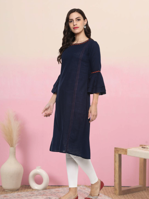 casual solid women kurti dark blue