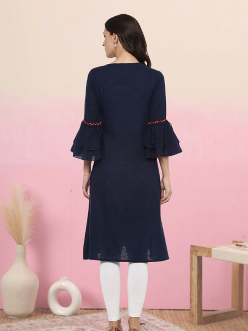 casual solid women kurti dark blue