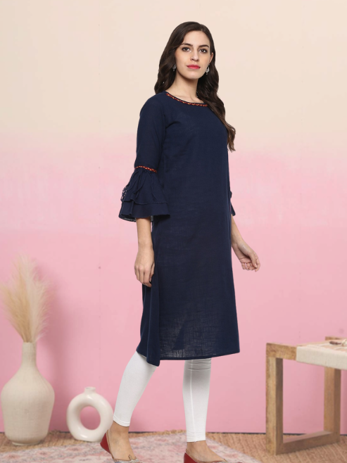 casual solid women kurti dark blue