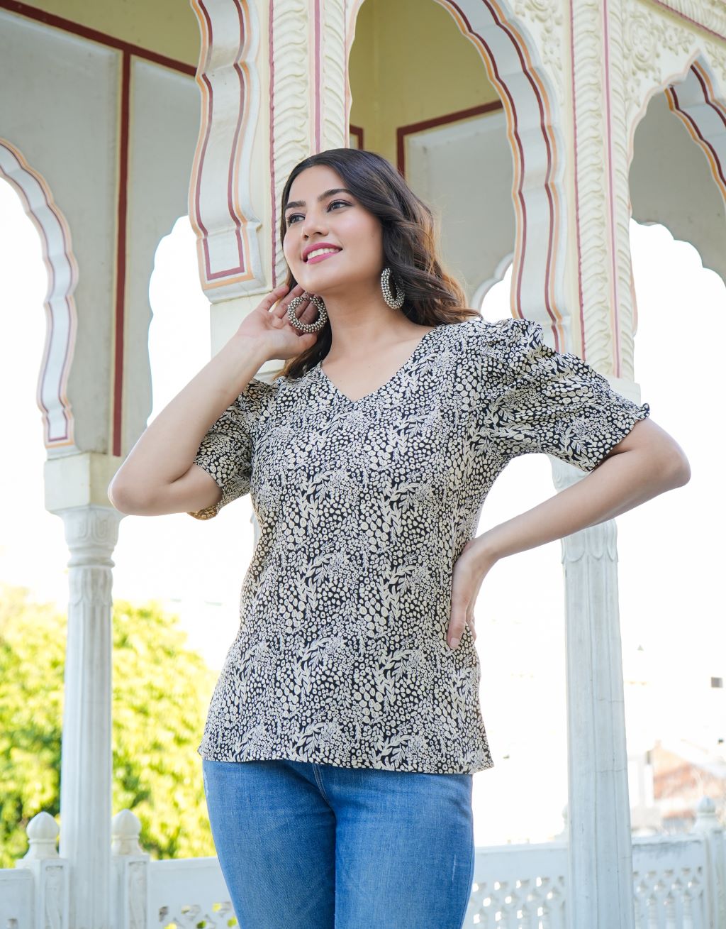 yash gallery womens rayon floral printed top black