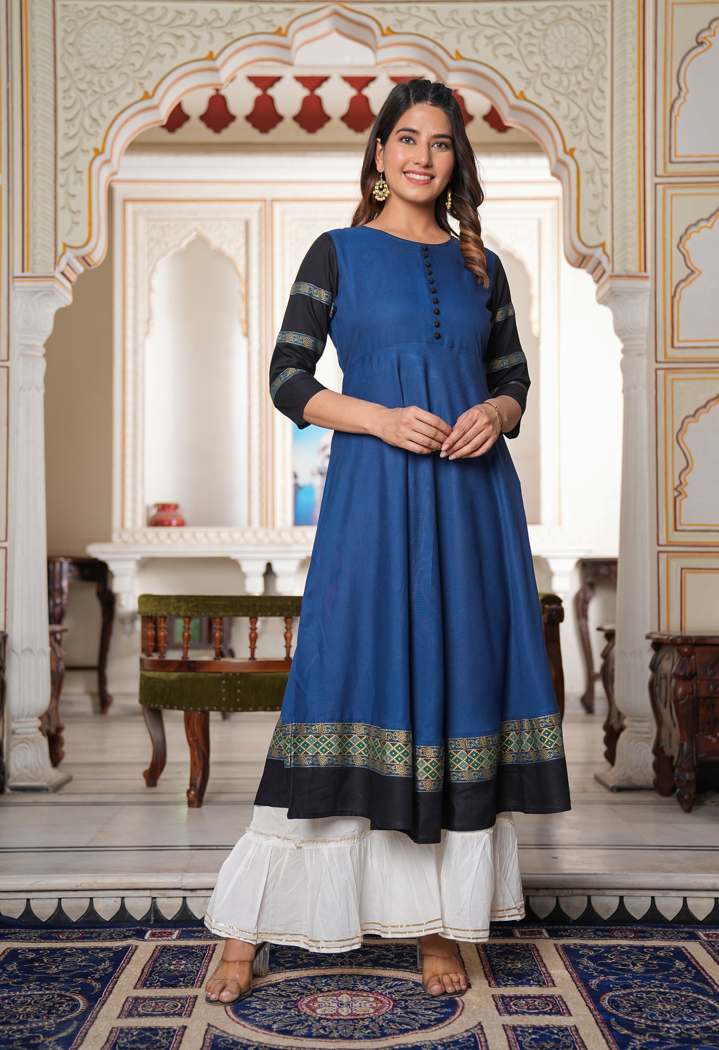 yash gallery womens blue anarkali kurti blue