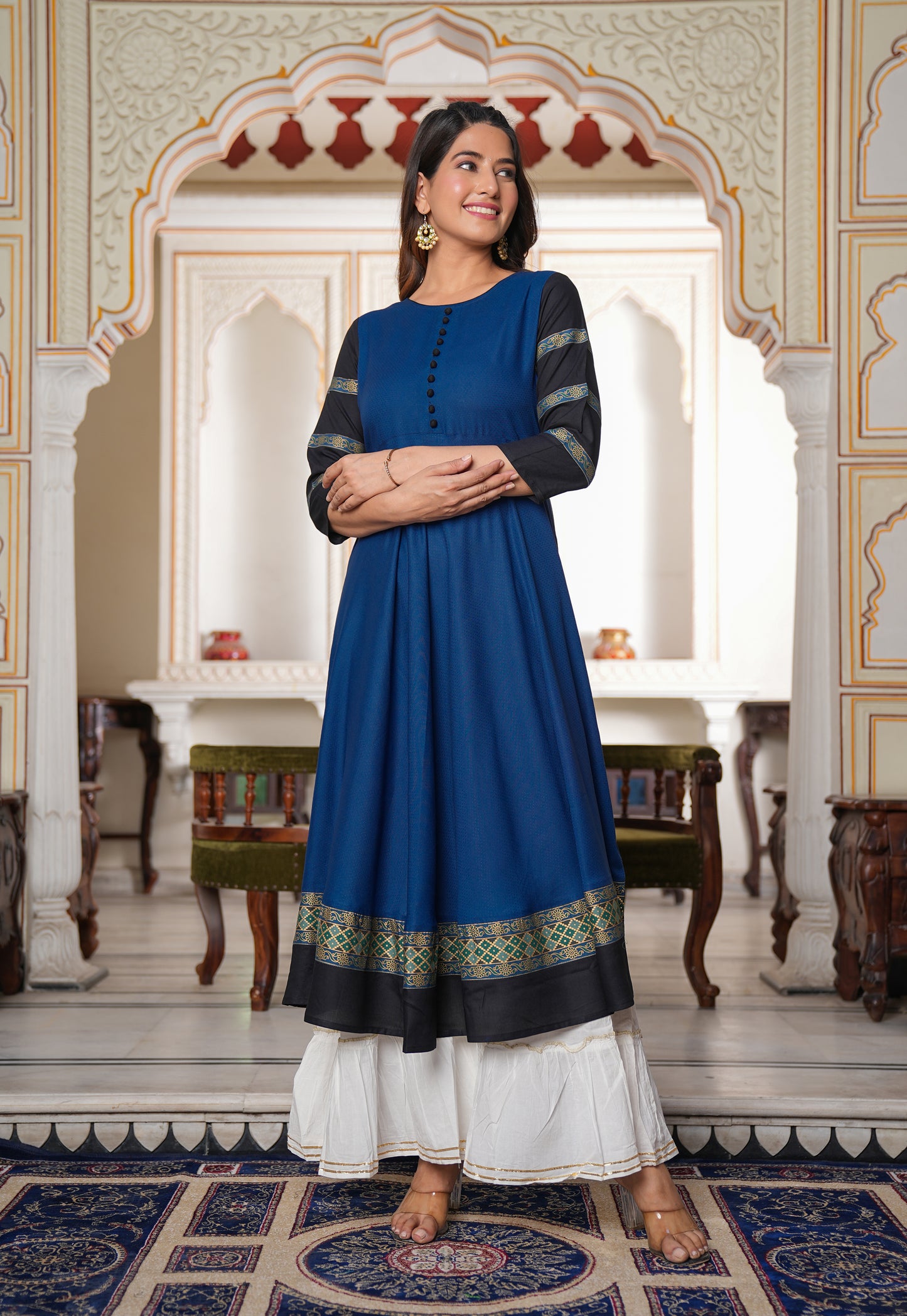 yash gallery womens blue anarkali kurti blue
