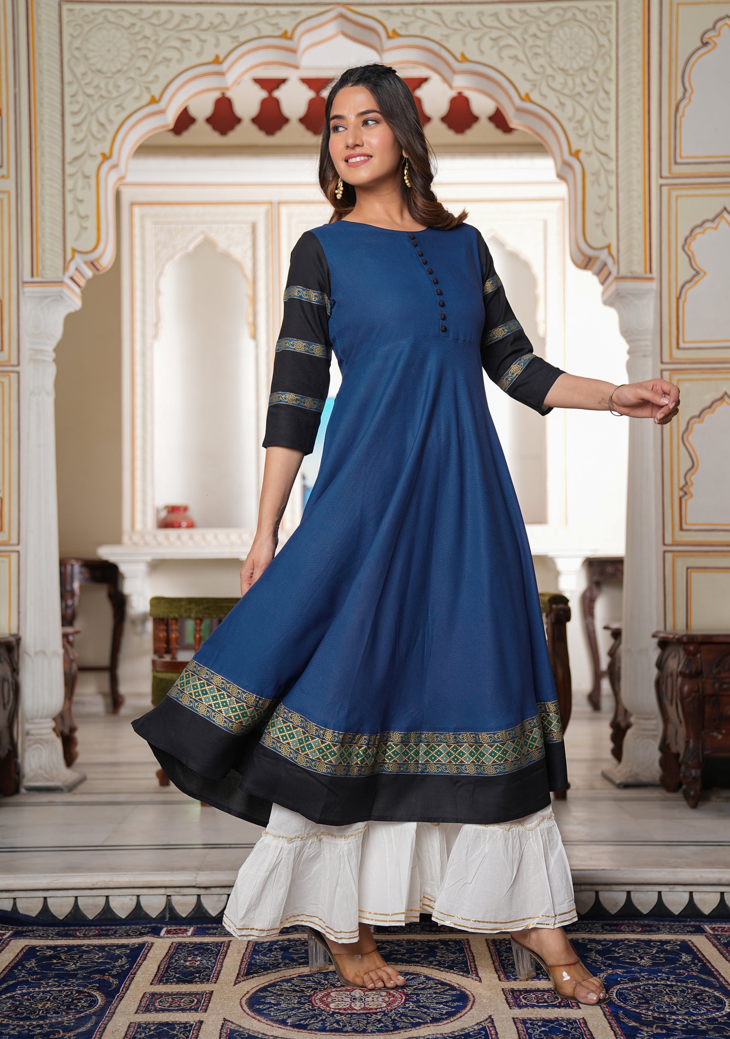 yash gallery womens blue anarkali kurti blue