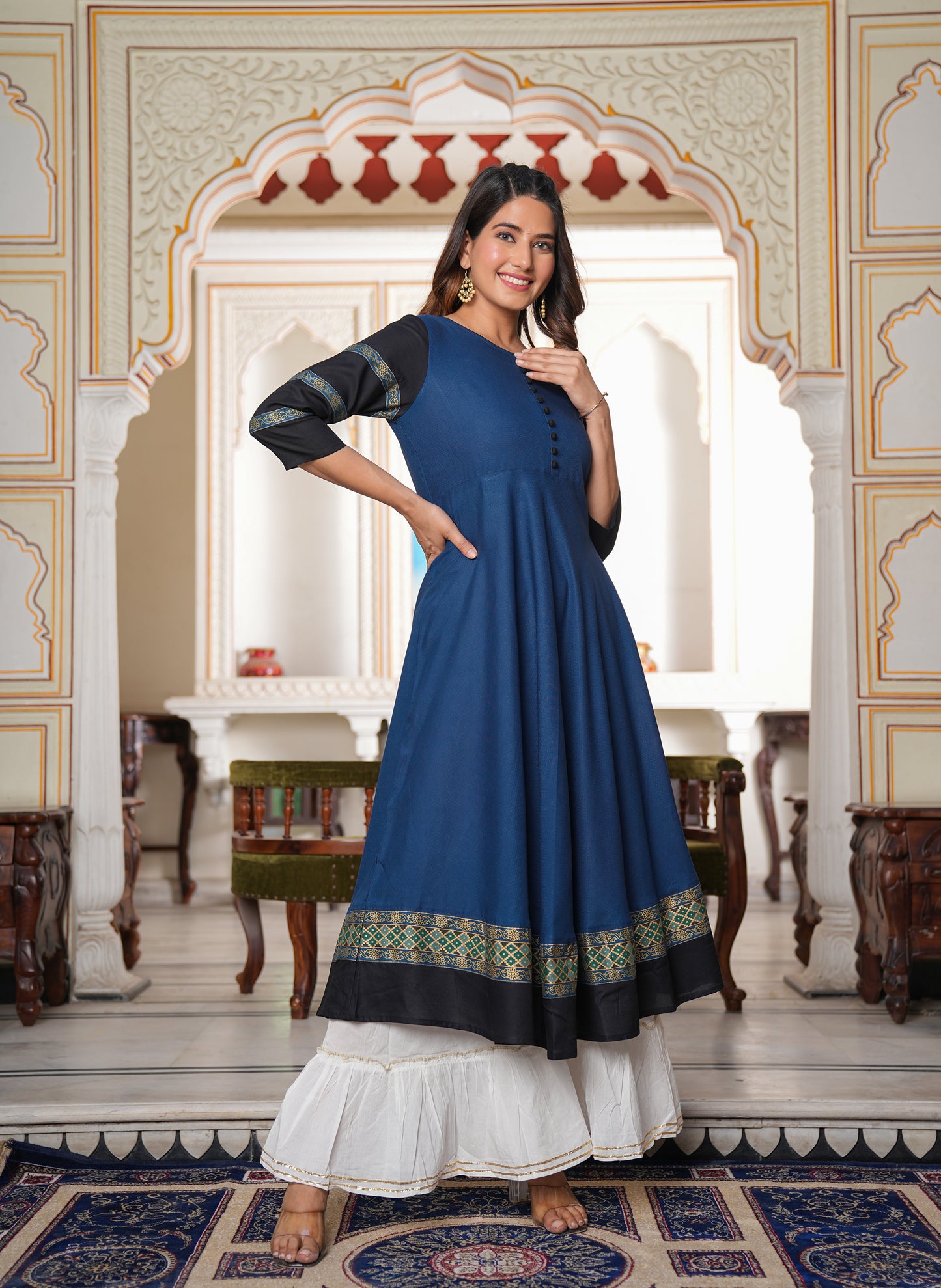 yash gallery womens blue anarkali kurti blue