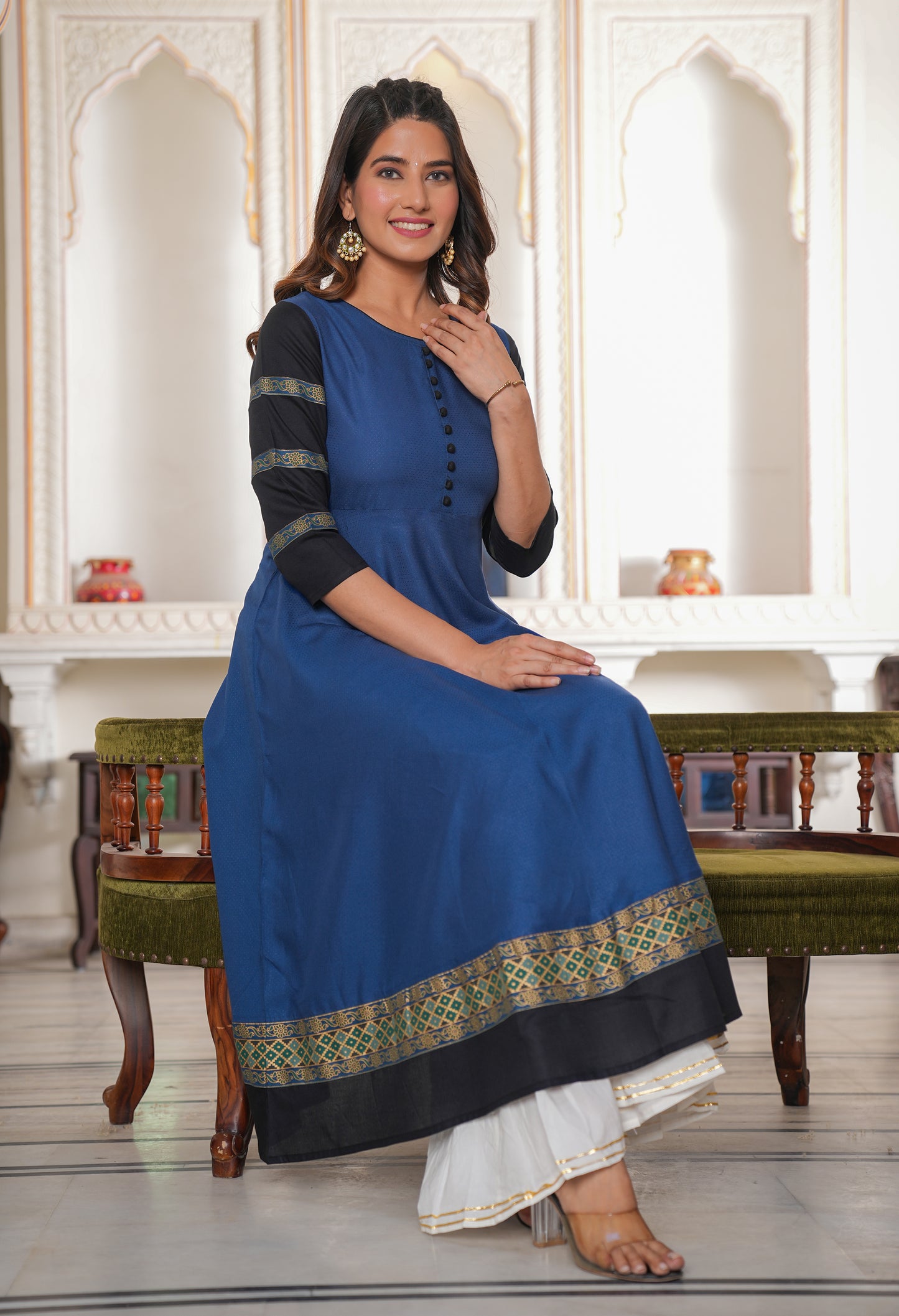 yash gallery womens blue anarkali kurti blue