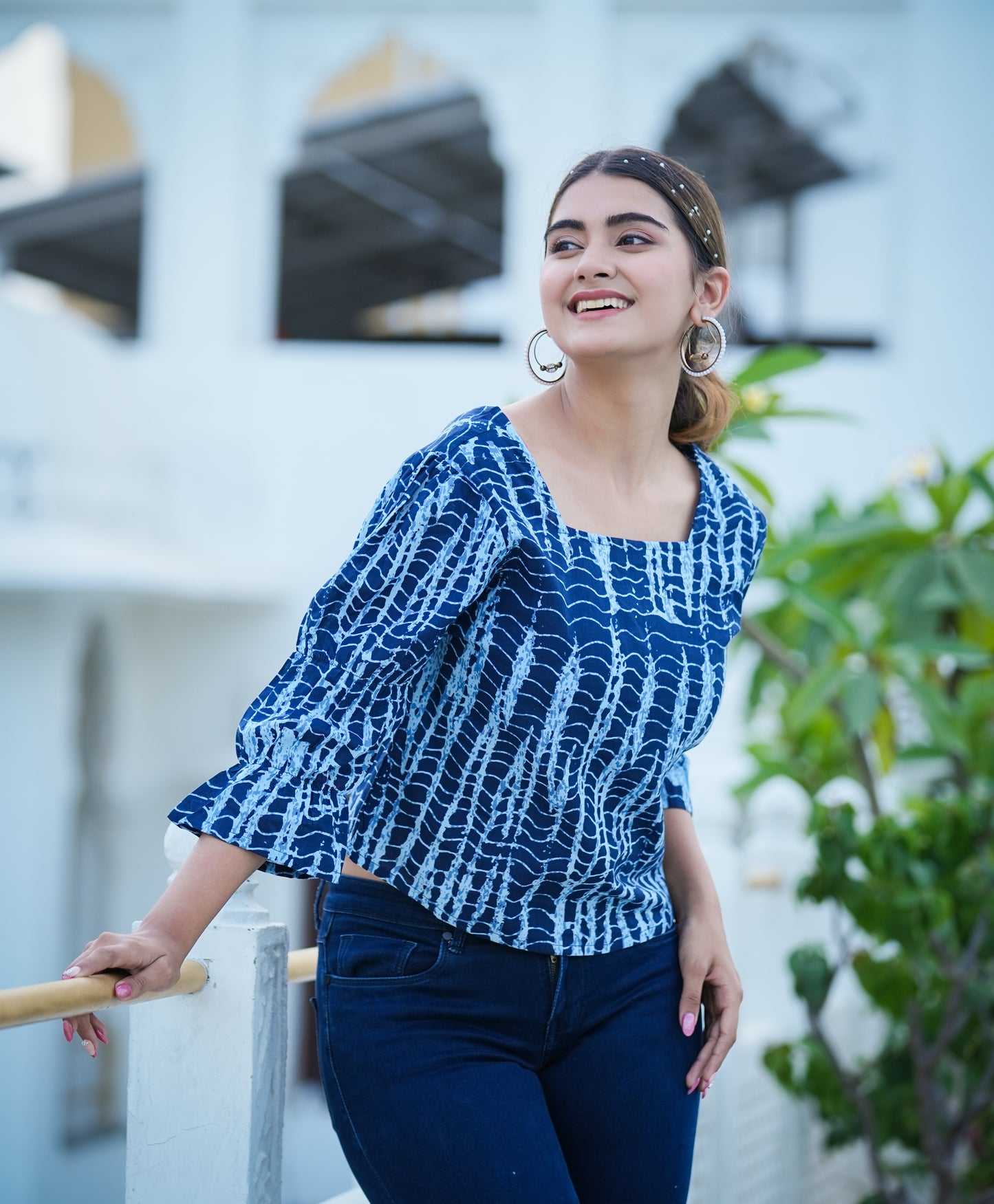 yash gallery womens tie dye printed regular top blue