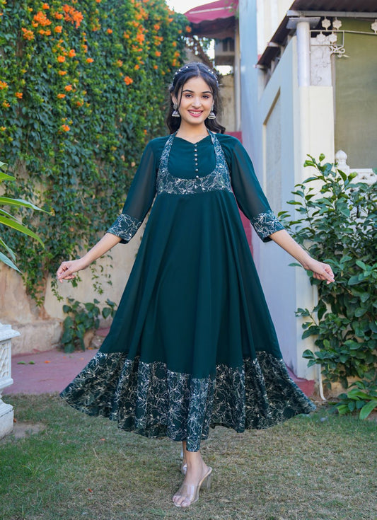 yash gallery womens green georgette anarkali dress green