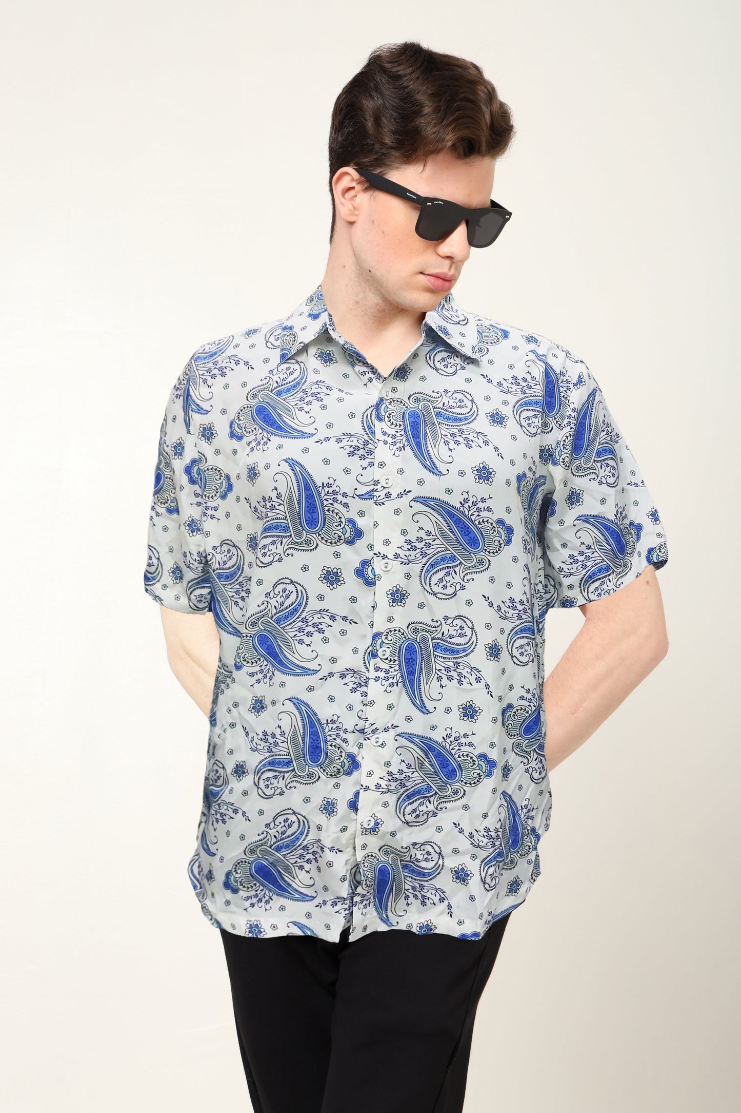 yash gallery mens polyester floral buti printed regular shirt white