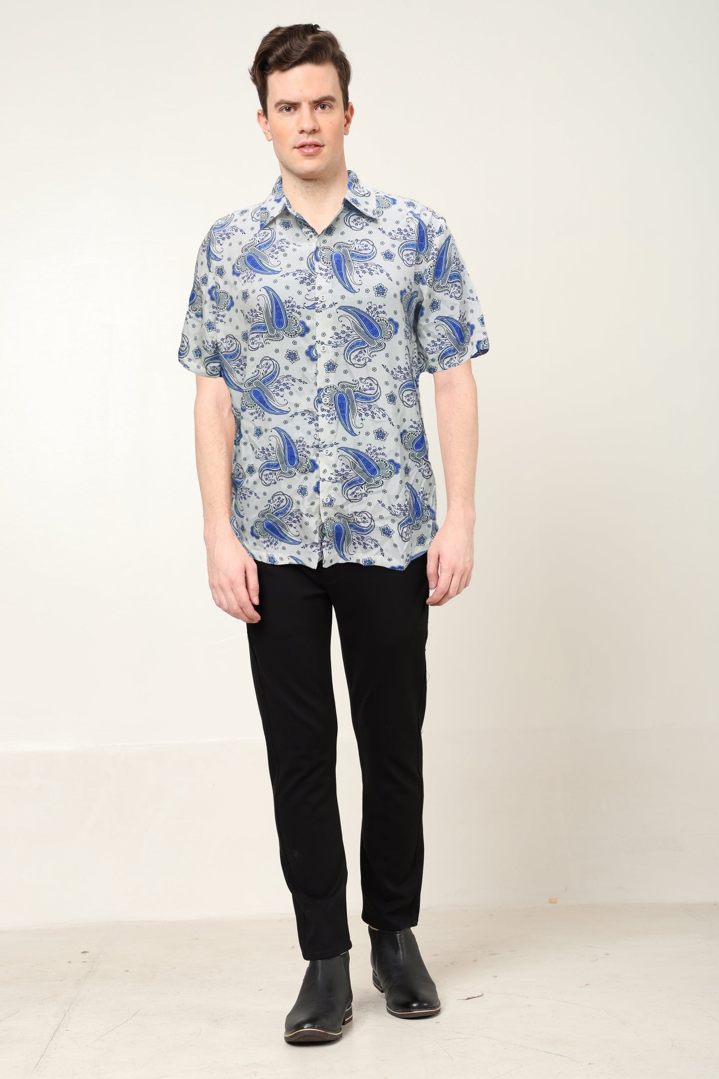 yash gallery mens polyester floral buti printed regular shirt white