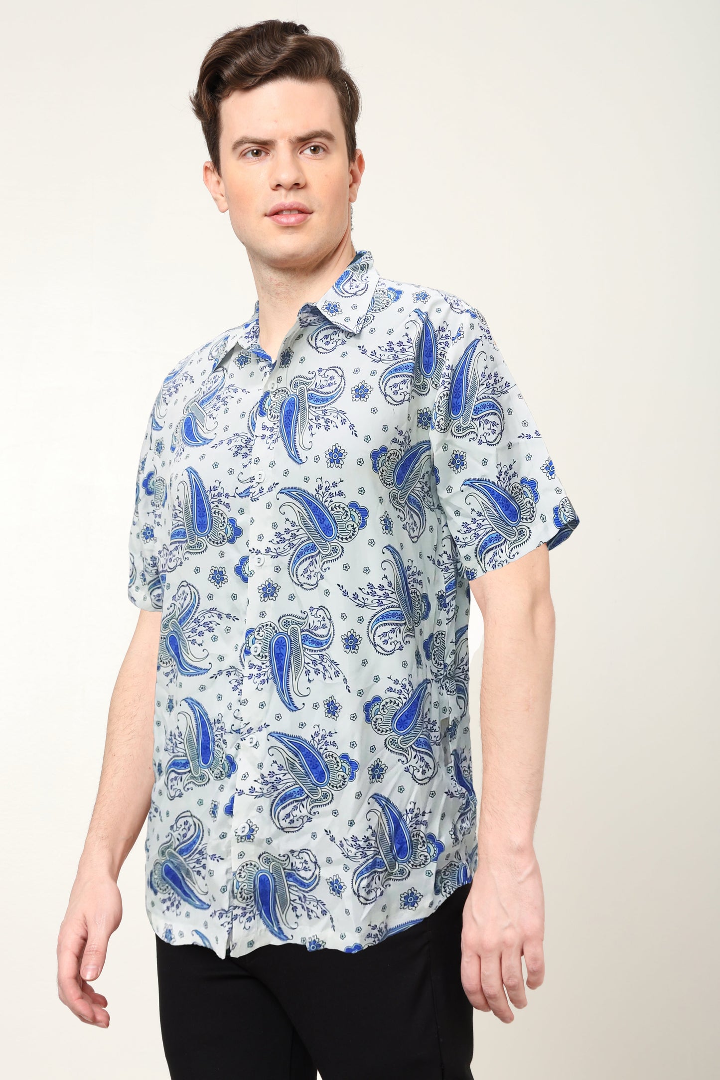yash gallery mens polyester floral buti printed regular shirt white
