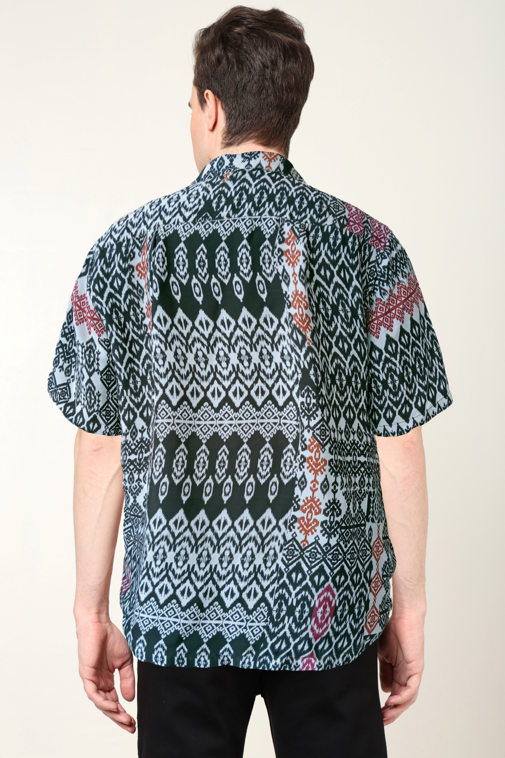 yash gallery mens polyester geomatrical printed regular shirt black