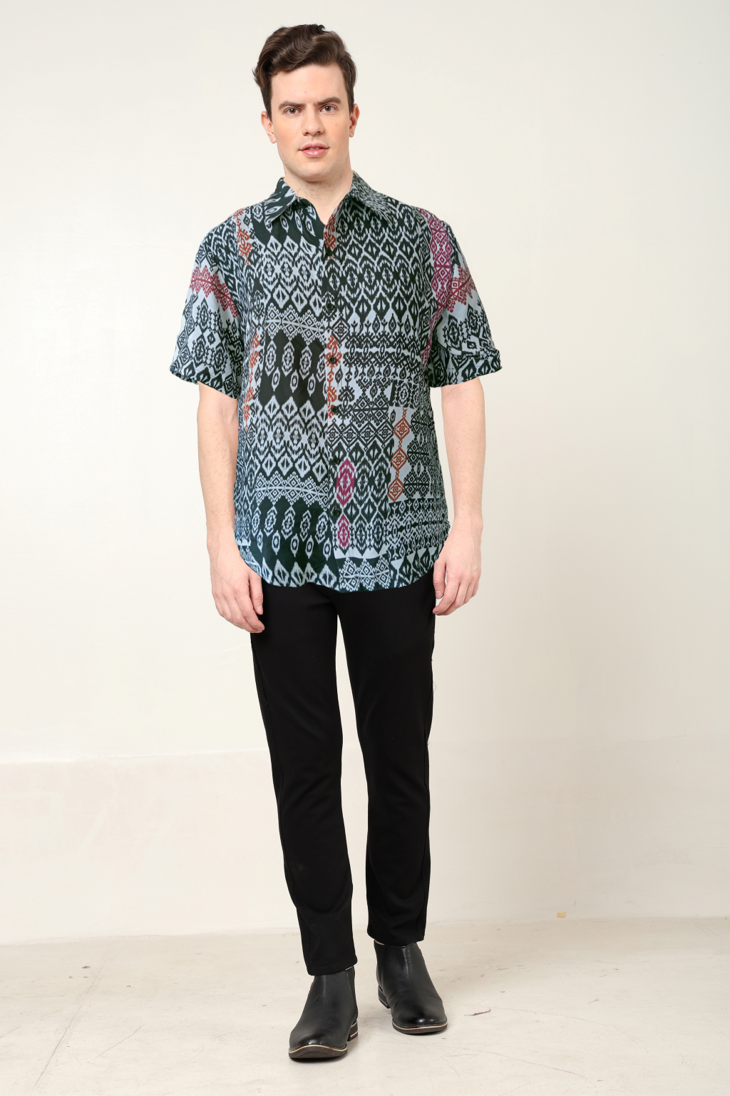 yash gallery mens polyester geomatrical printed regular shirt black
