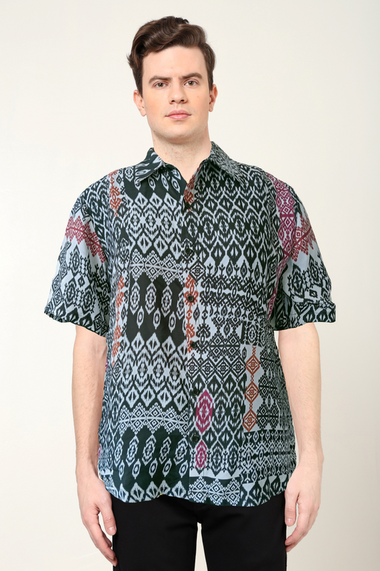 yash gallery mens polyester geomatrical printed regular shirt black
