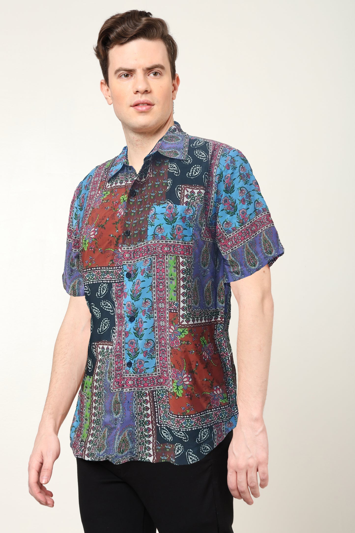 yash gallery mens polyester floral placement printed regular shirt multi