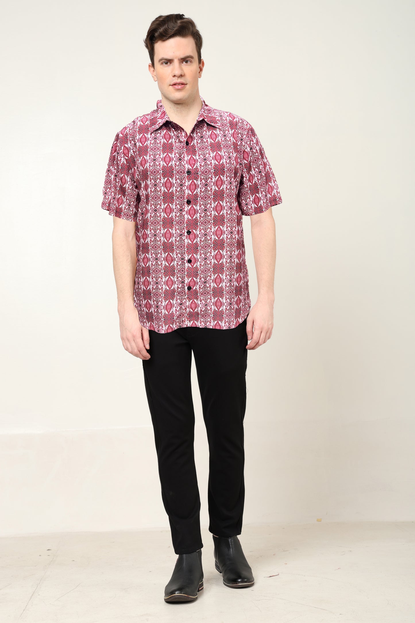 yash gallery mens polyester geometrical printed regular shirt maroon