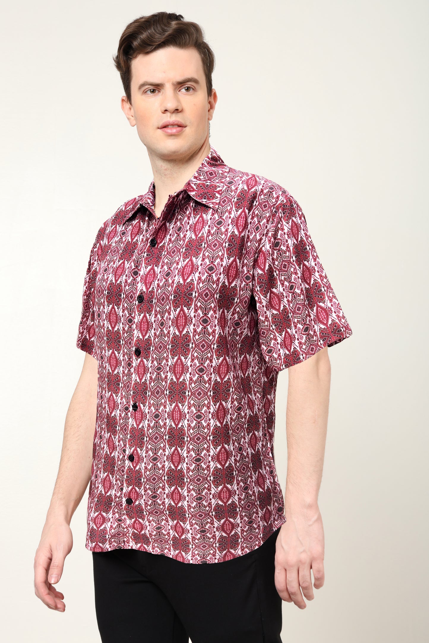 yash gallery mens polyester geometrical printed regular shirt maroon