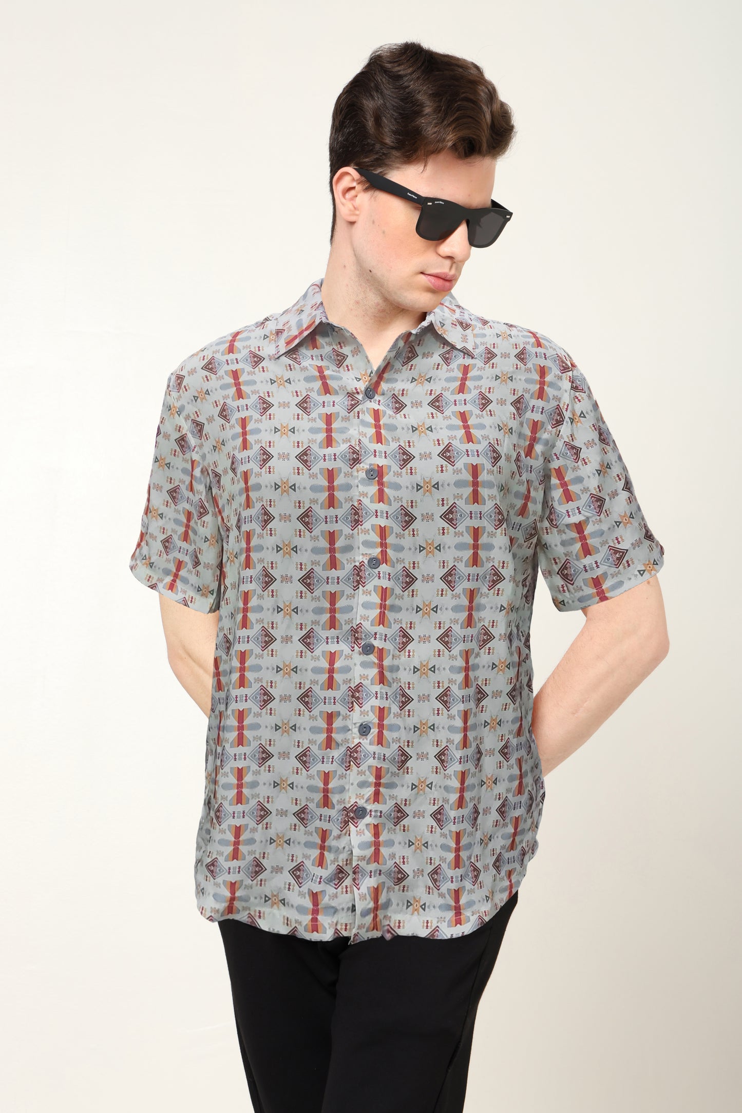 yash gallery mens polyester geometrical printed regular shirt multi