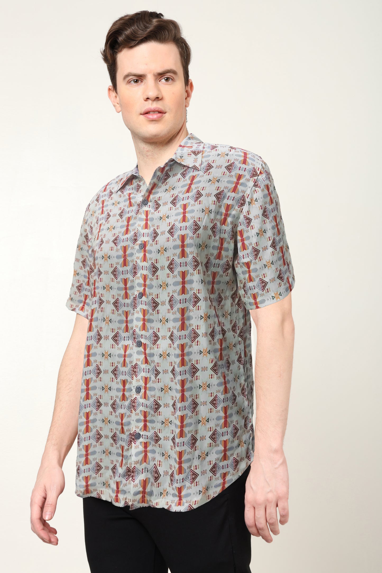 yash gallery mens polyester geometrical printed regular shirt multi