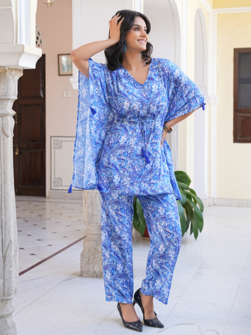yash gallery womens polyester digital printed kaftan co ord set