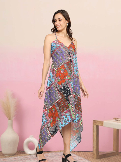 yash gallery womens multi floral flared fitted dress multi