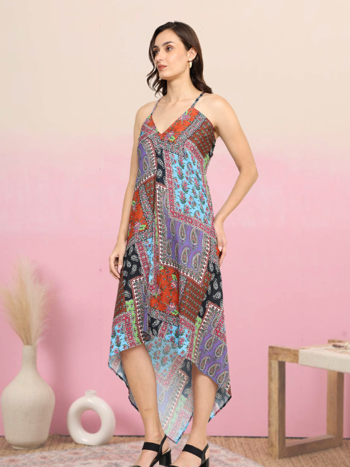 yash gallery womens multi floral flared fitted dress multi