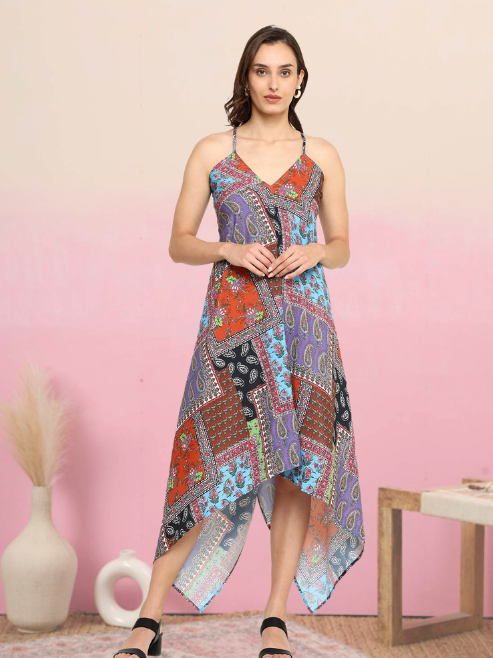yash gallery womens multi floral flared fitted dress multi