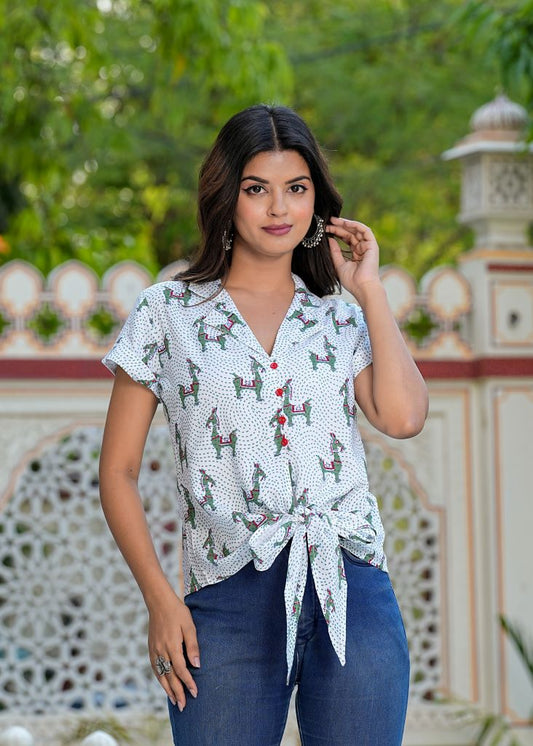 yash gallery womens horse printed knot style regular top